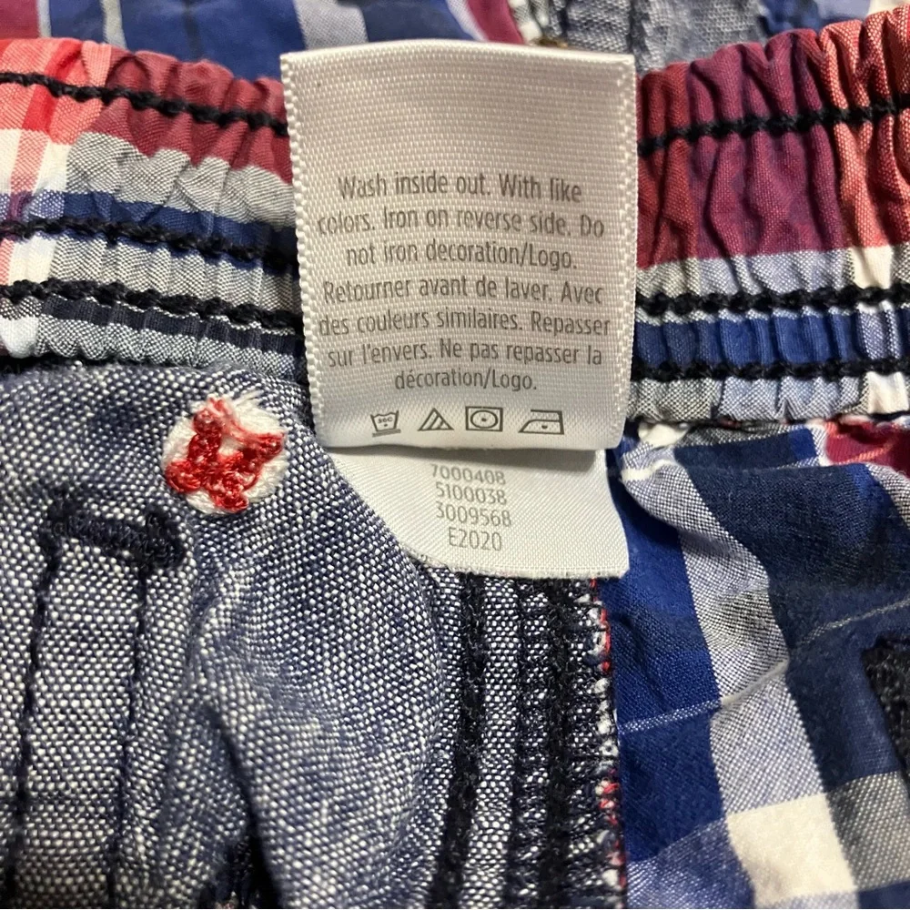 Vintage Gymboree Boys Sz‎ 3T Red White Blue Plaid Patchwork Baseball Shorts